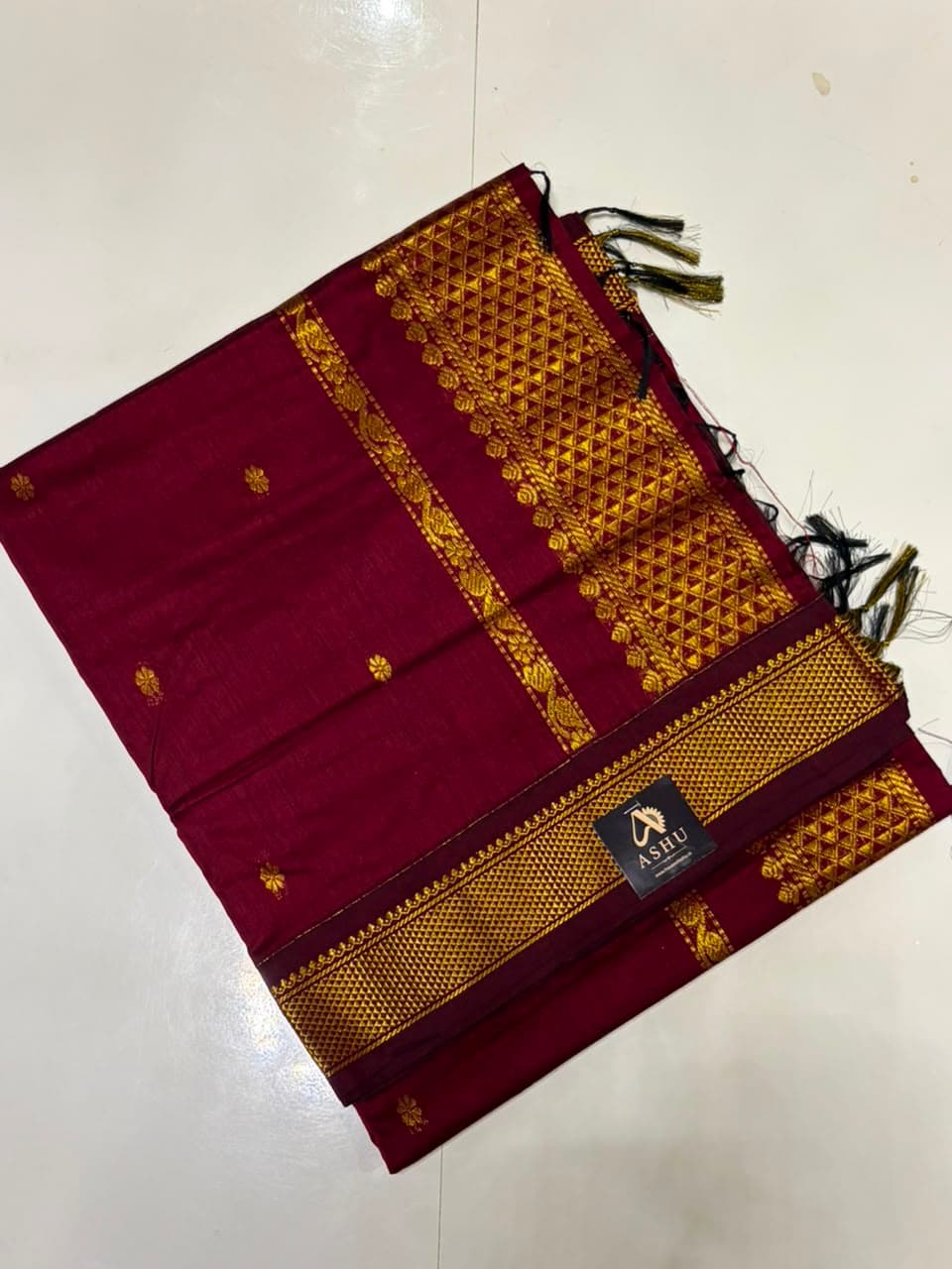 Pure Cotton Gadwal — Deep Maroon view 1